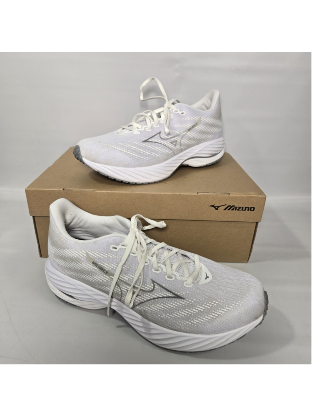 Mizuno Wave Rider 28 Mens 11 Running Shoes Gray White Cushion Neutral Trainer